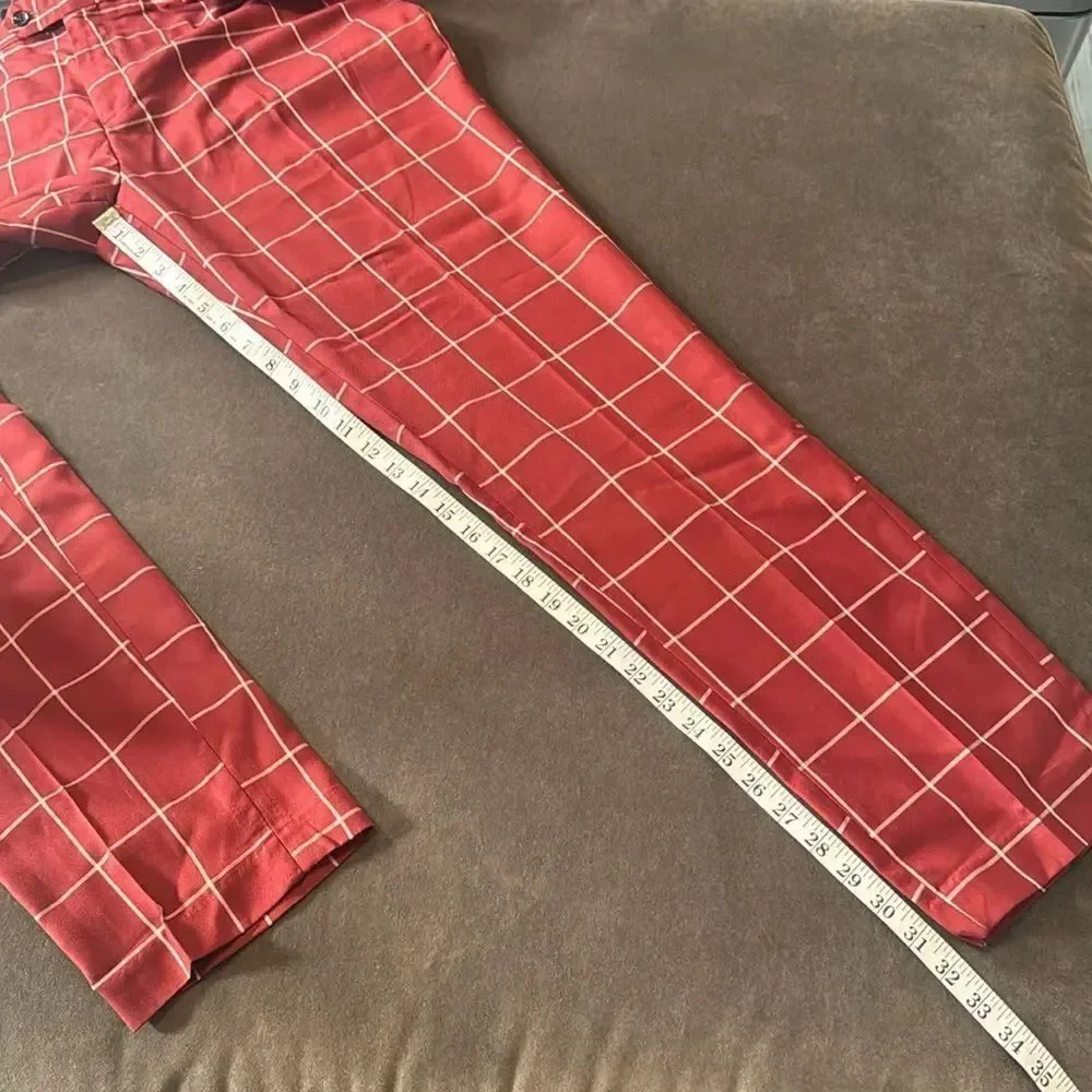 Men’s Check Plaid 3 Piece Suit Double Breasted Peak Lapel 42 Jacket 38 Pants NEW